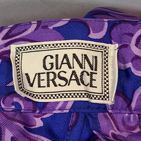 Versace Vintage Silk Skirt Pleated Mini Blue Purple Asymmetrical Hem Mini Italy - Picture 7 of 14